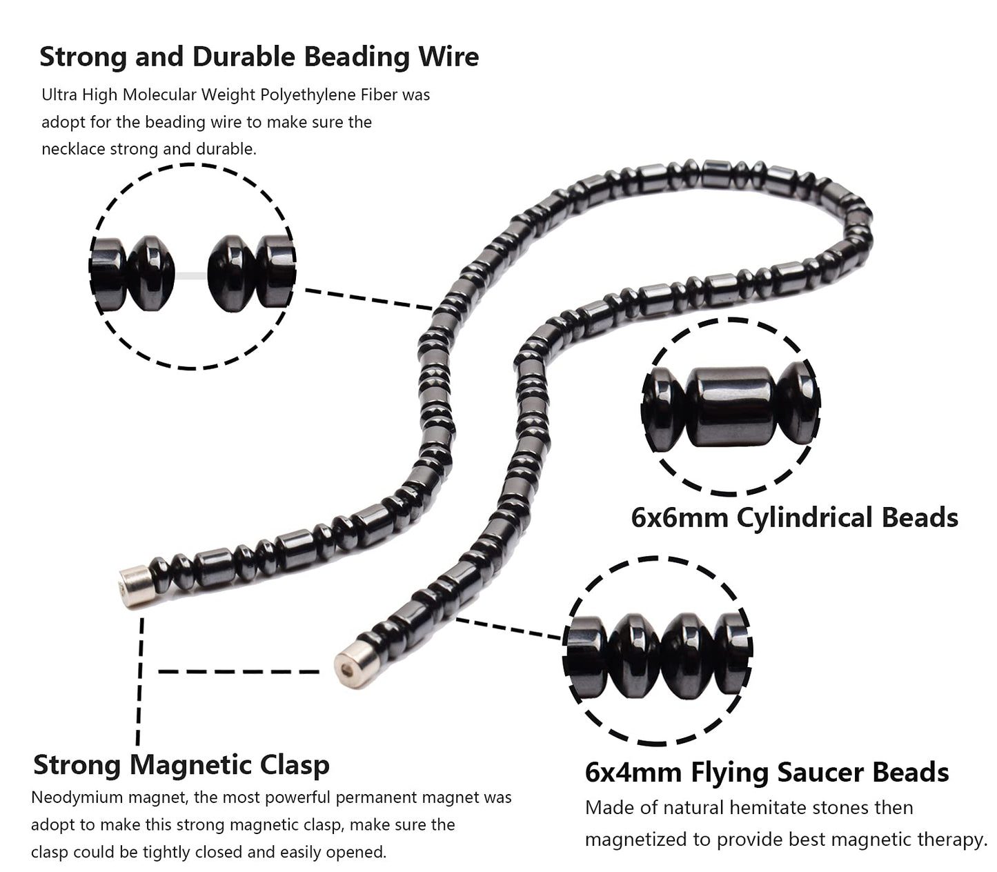 IRUMENG Natural Hematite Beaded Necklace Handcrafted Polished Gemstone Jewelry for Men Women Stylish Daily Wear (22", Magnetic Hematite)