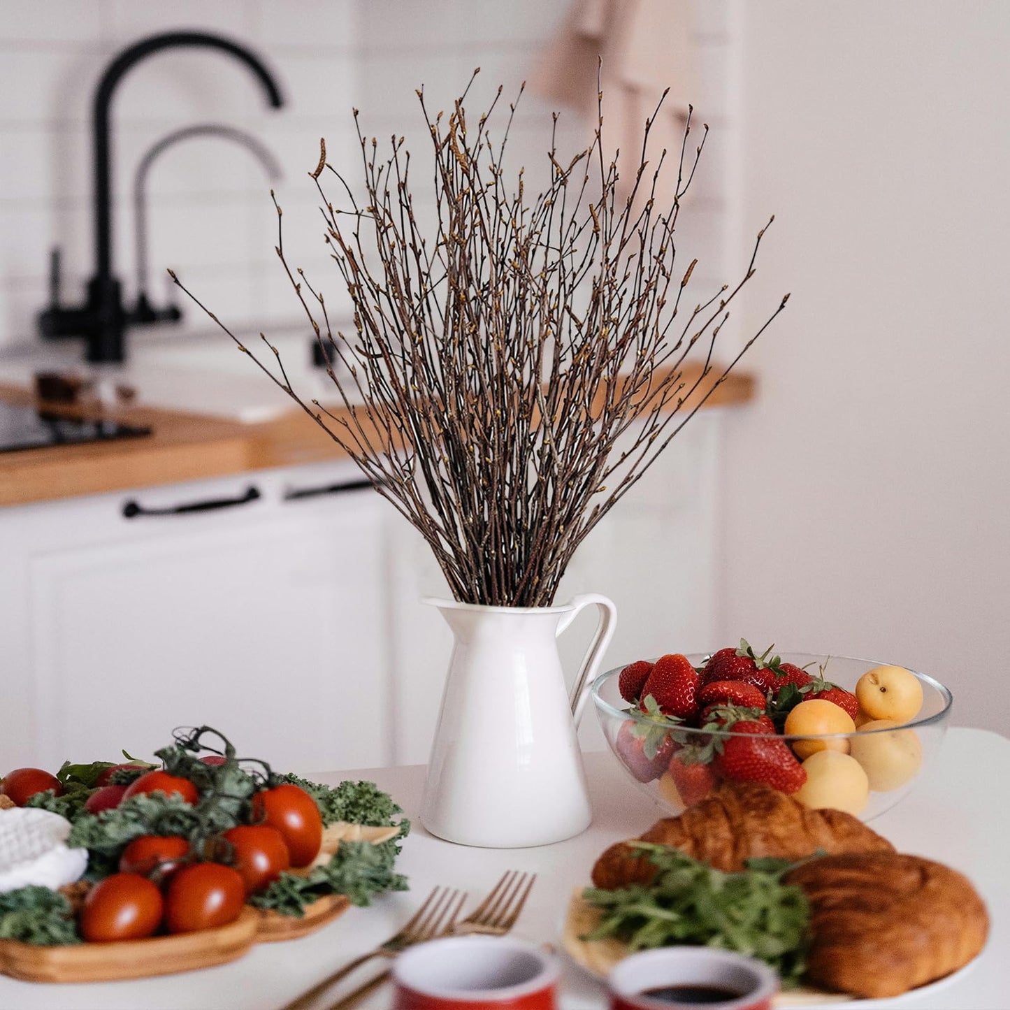 17 Inch Natural Birch Branches Dried Birch Twigs Wreath Making Supplies Dried Plants for Rustic Home Decor Easter Stems Vase Filler DIY Crafts Vases Tall Wreath Christmas Decoration Wedding (100Pcs)