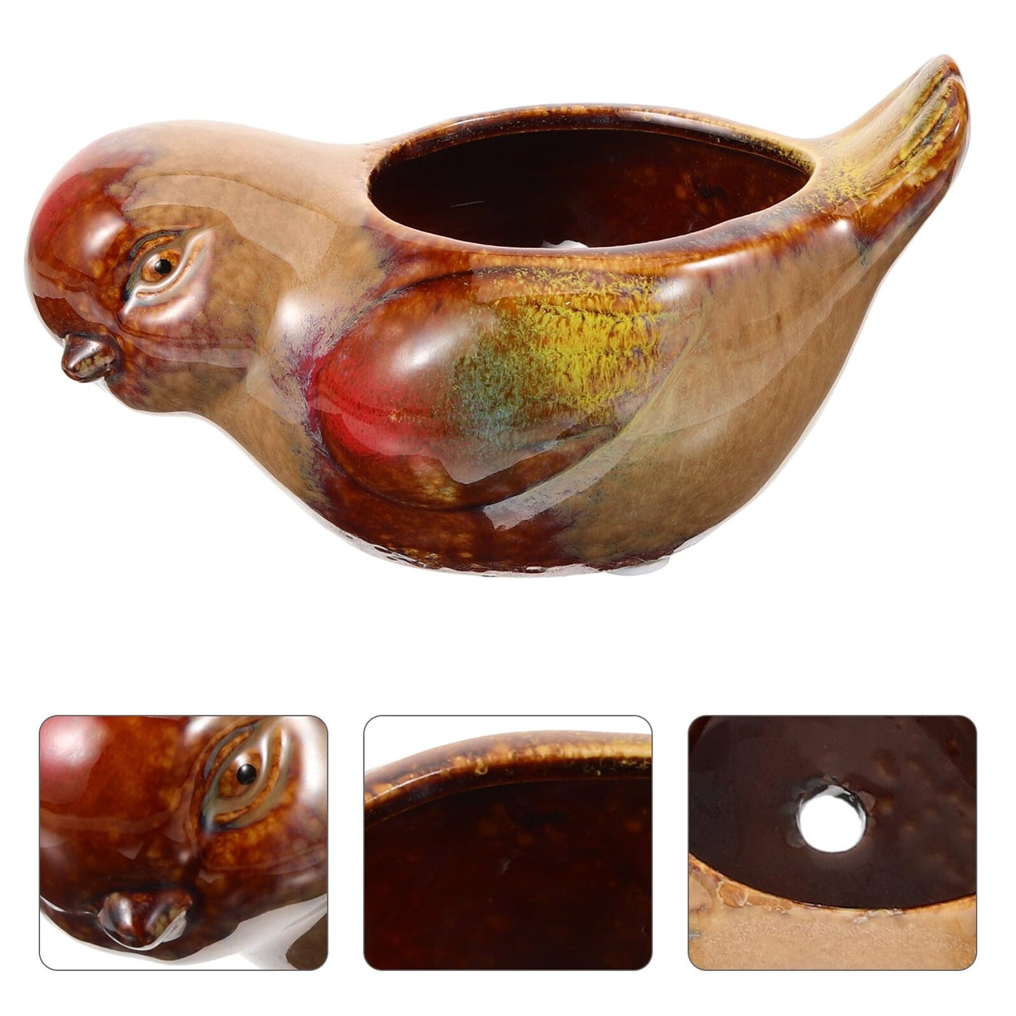 CALLARON Ceramic Succulent Planter Pot Bird Shaped Small Flowerpot for Indoor Plants, Glazed Pottery Bonsai Container for Home and Office Decor