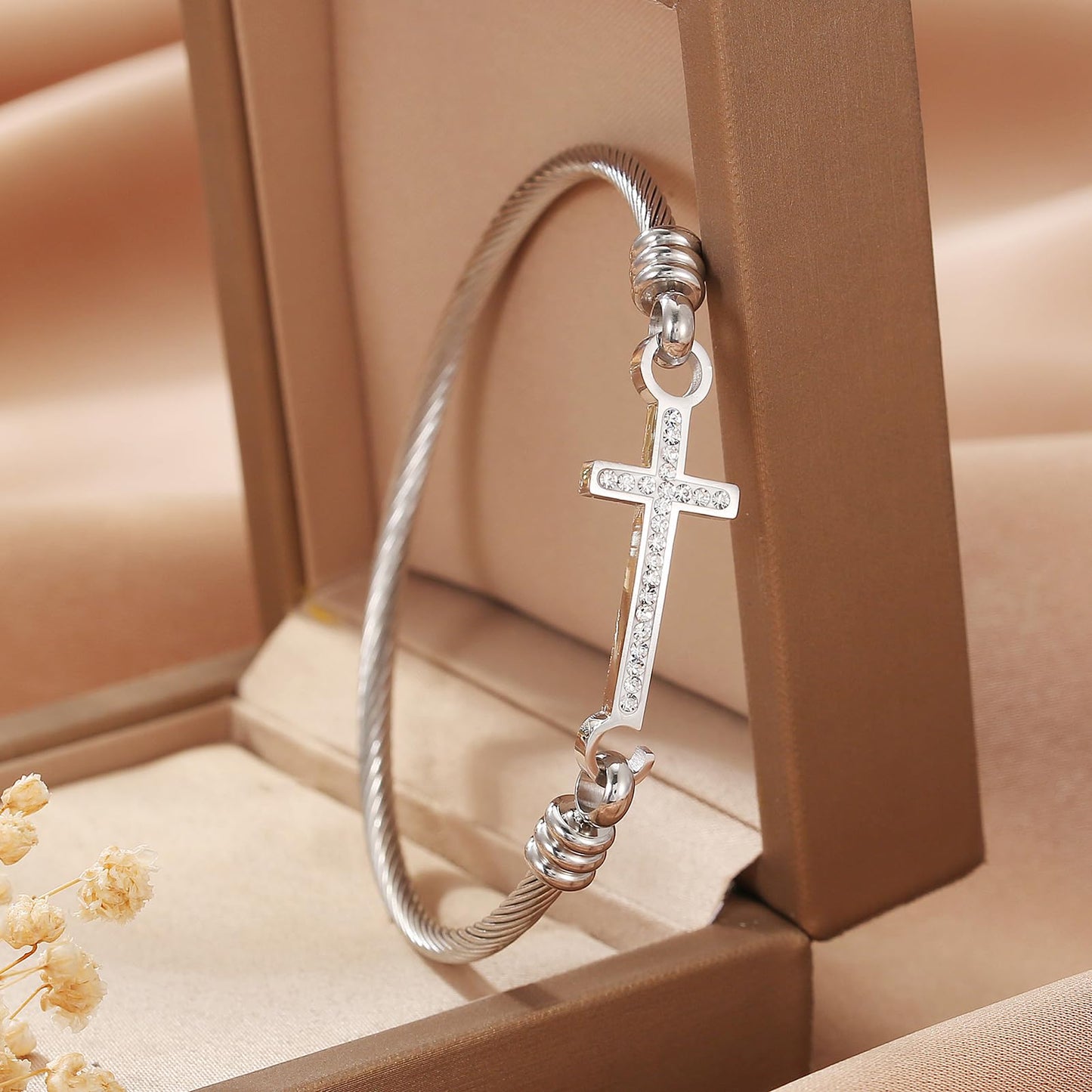 DS Religious Gift for Her Christian Cross Bracelet Bible Verse God is Within Her She Will Not Fall Inspirational Bracelets For Women Stainless Steel Jewelry Gift To Daughter Best Friend (Cross bracelet-Silver 8)