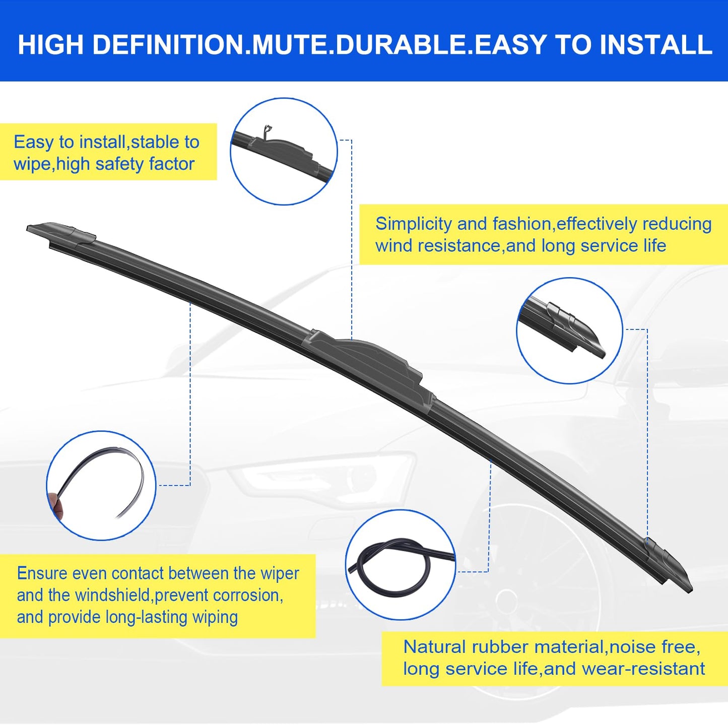 ANIKLUIM® 24"+19" Wiper Blades with 12" Rear Wiper Blade Set Replacement for 2009-2020 Dodge Journey Windshield Wipers Original Factory Quality (Pack of 3)