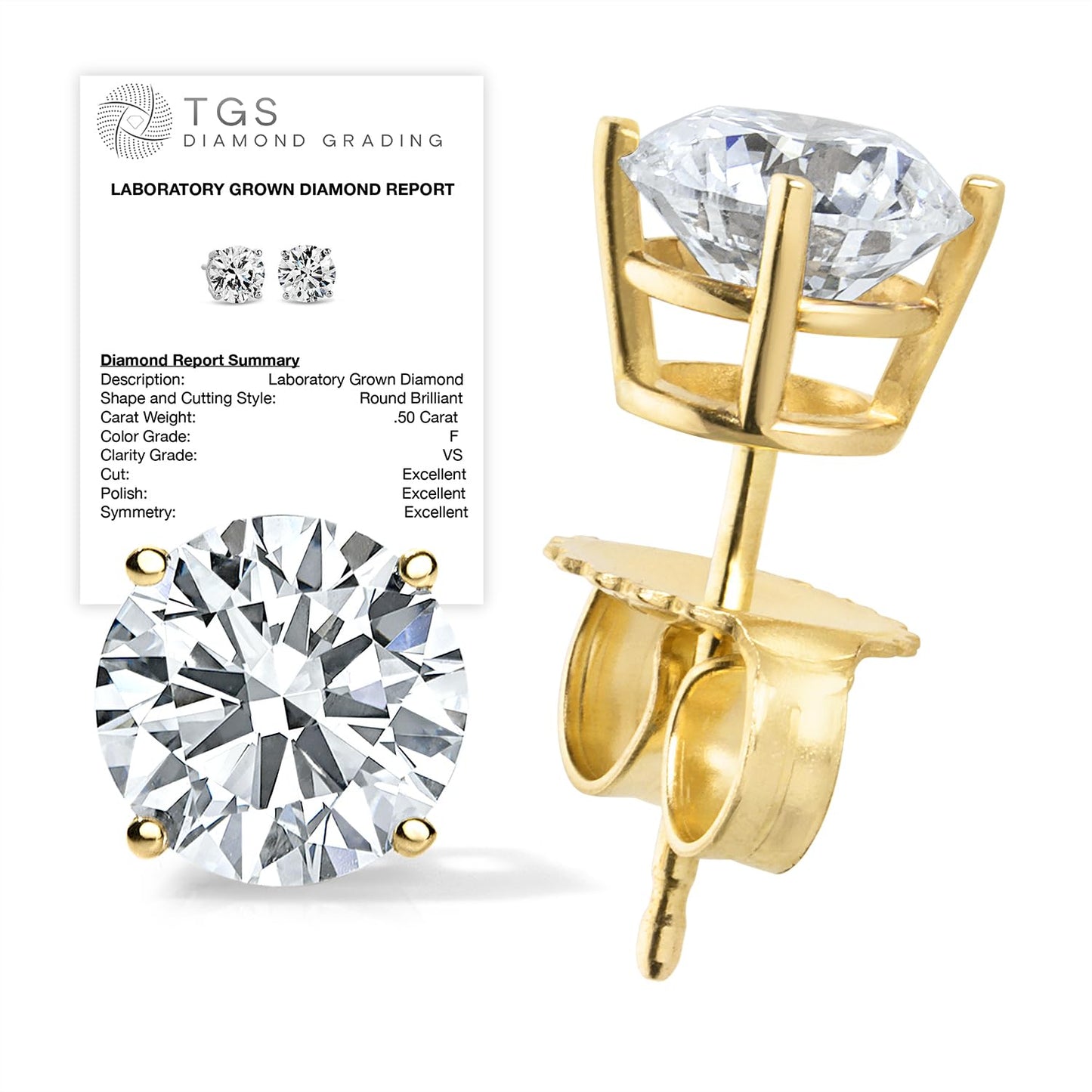 Certified 4.0 Carat Lab Grown Diamond Earrings in 14K Yellow Gold, H/SI Color/Clarity, Premium Collection of Diamond Stud Earrings for Women and Men, Quality Studs Made in USA