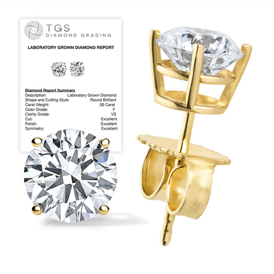 Certified 4.0 Carat Lab Grown Diamond Earrings in 14K Yellow Gold, H/SI Color/Clarity, Premium Collection of Diamond Stud Earrings for Women and Men, Quality Studs Made in USA