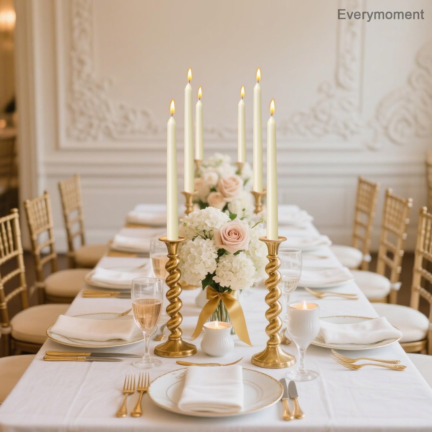 Everymoment Ivory Taper Candles - 36 Pack 10 Inch Candlesticks - Dripless & Smokeless Tapered Candle 8 Hours Unscented Cream Candle Sticks - Perfect for Wedding Holiday Dinner Party Home Decor