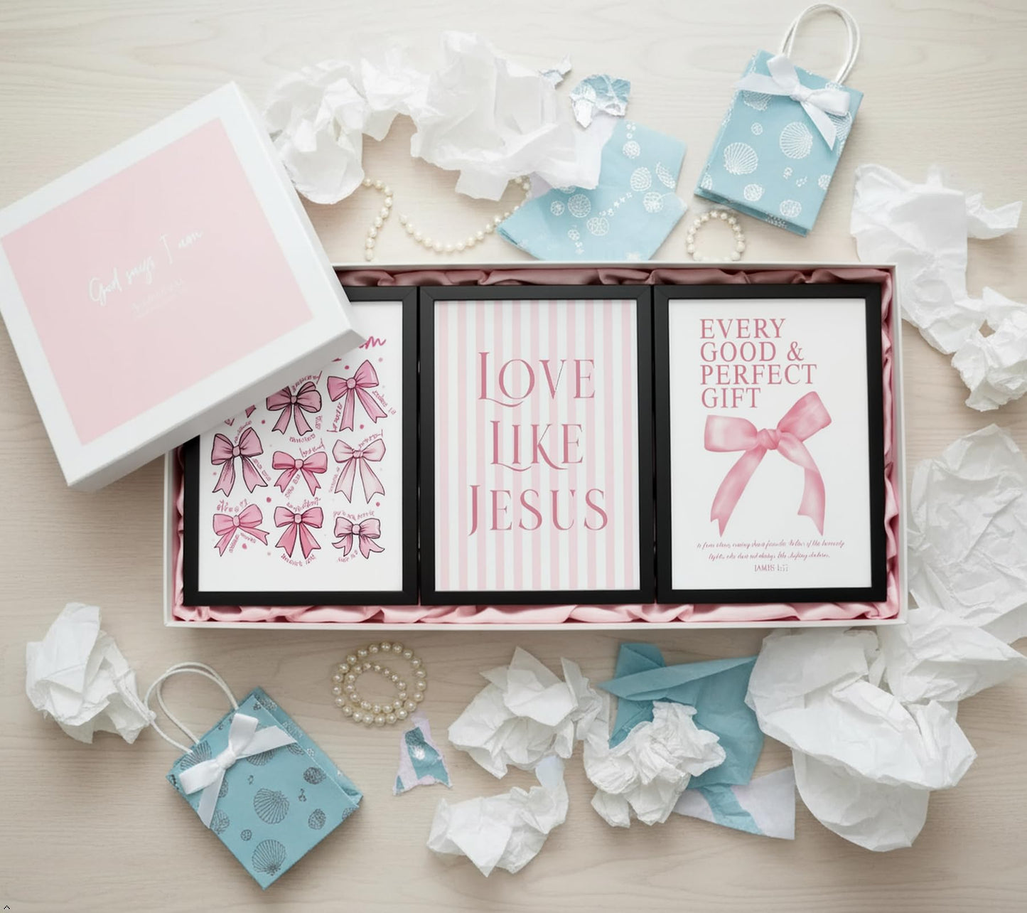 3Pcs Pink Bow Canvas Wall Art, Coquette Preppy Painting Pictures Wall Decor, Christian Inspirational Bible Posters Print Artwork for Girls Dorm Room, Apartment, Home Decoration 16x24 Unframed