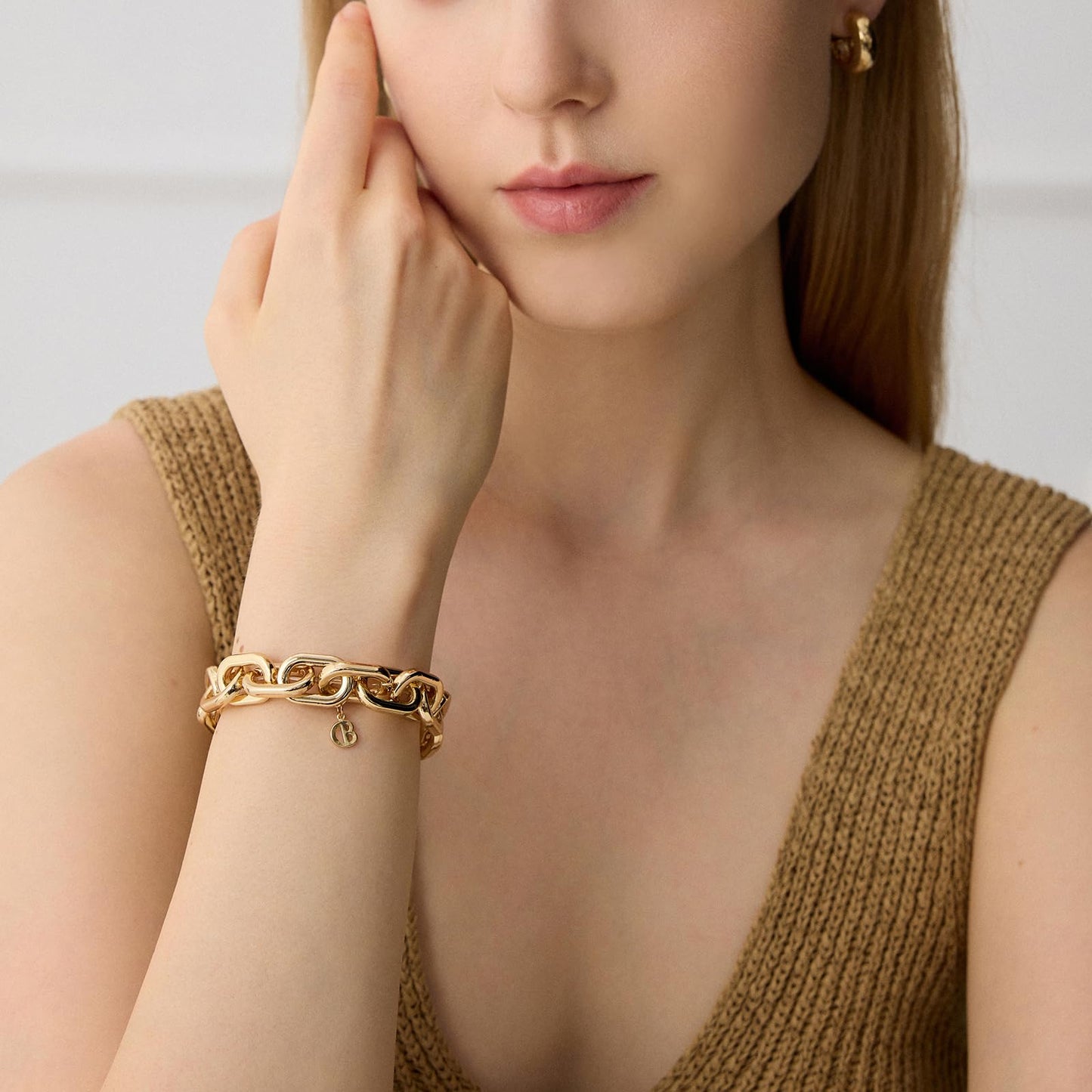 COBI Chunky Bracelets for Women, Paperclip Bracelets, Coffee Bean Chunky Link Bracelet, 18K Gold & Sterling Silver Plated, Stackable Thick Large Punk Jewelry 6.5 Inches-Thick Paperclip Gold