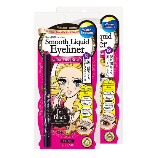 Heroine Make by KissMe Smooth Liquid Eyeliner | Waterproof Black Liquid Eyeliner Pen | Smudge-Proof Formula for Long-Lasting Wear | Hypoallergenic for Sensitive Eyes | Made in Japan | 2 Pack
