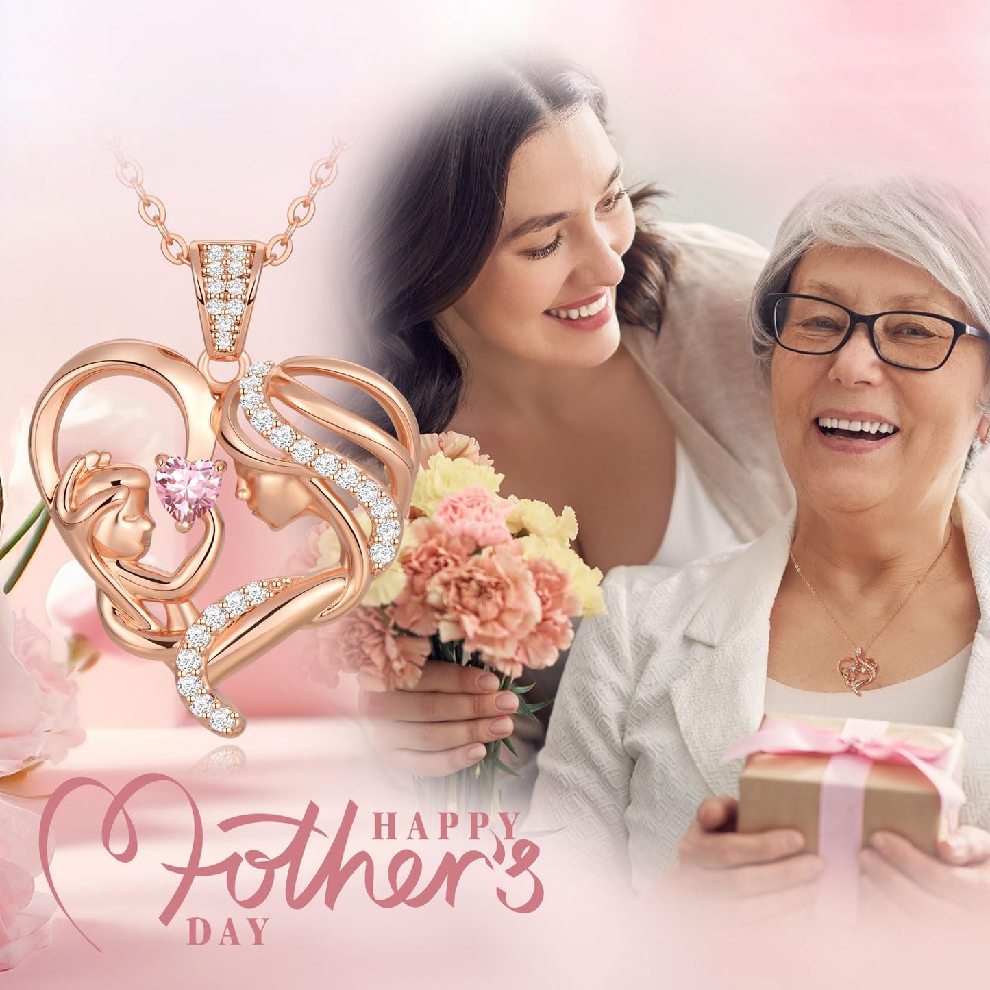 Zifeel Mothers Day Gifts for Mom Wife Her Grandma, S925 Sterling Silver Birthstone Necklaces Jewelry for Women, Mother's Day Love Heart Pendant Necklace for Anniversary Birthday Christmas Day