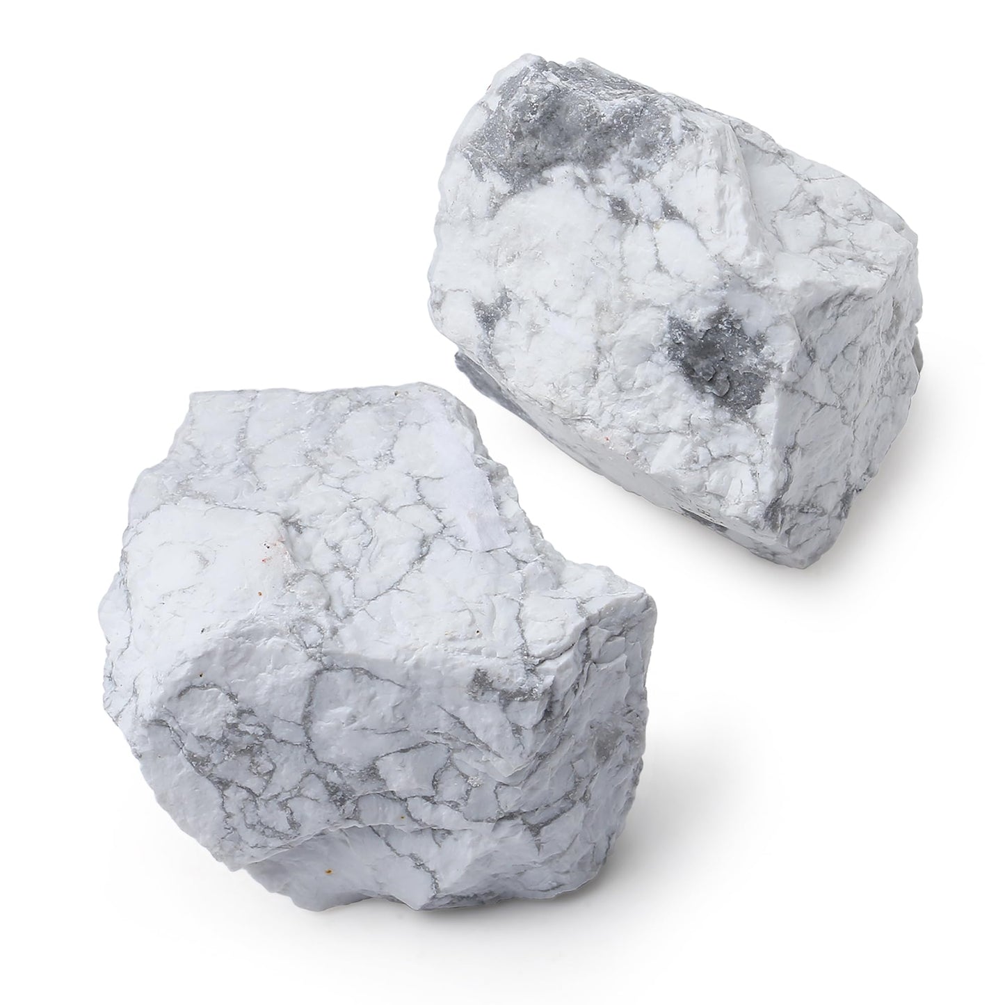 QINJIEJIE Howlite 2PCS Raw Crystals 1.8-2.2'' Natural Crystals Healing Stones Bulk Large Stones for Tumbling Cabbing Fountain Rocks Polishing Handmade DIY Decor Gifts