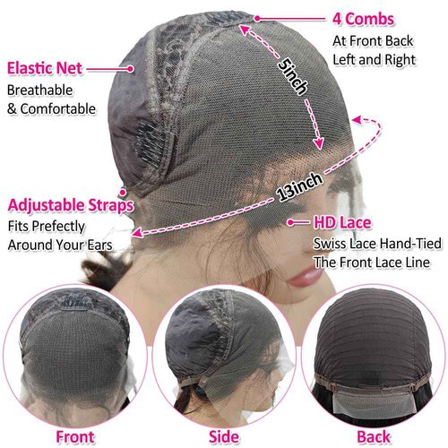 Subella 13x5inch HD Transparent Lace Front Wigs Human Hair Pre Plucked Hairline with Baby Hair 220% Density 12A Straight HD Lace Frontal Wig for Black Women (16inch)