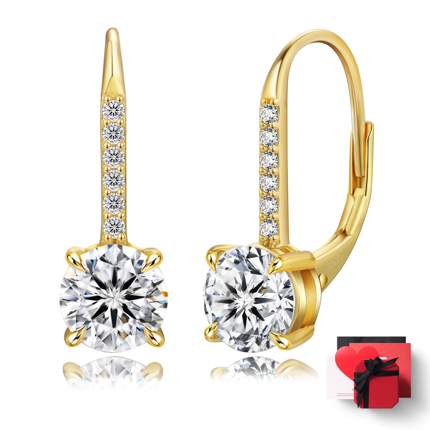 Valentine Moissanite Earrings For Women Moissanite Leverback Drop Earrings 14k White Gold Plated Sterling Silver Dangle Earrings Bling Bling Jewelry Gift For Valentine Hypoallergenic