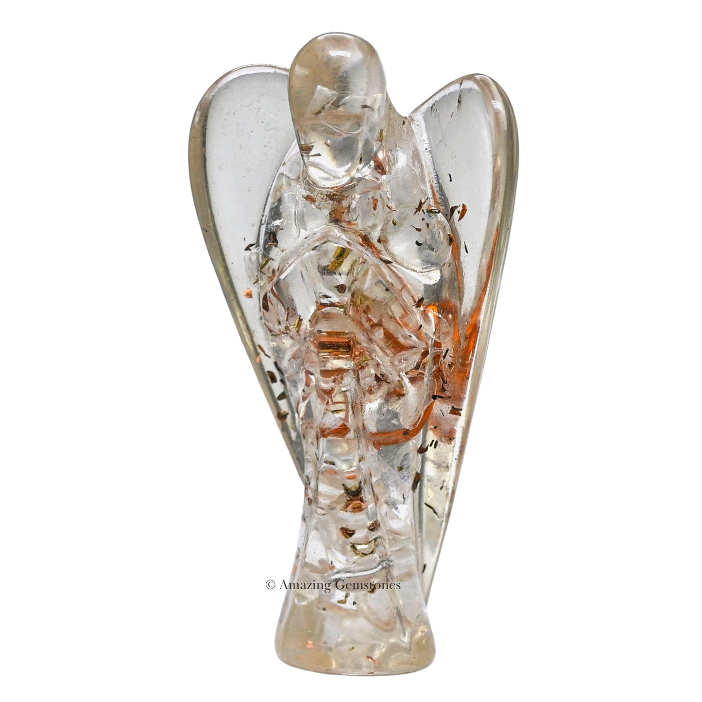 Amazing Gemstone Clear Quartz Guardian Angel Figurine Pocket Crystal Angel for Protection - Orgone Guardian Angel with Orgonite Layer and Natural Crystal for Healing Gift (2 Inch, Organite)