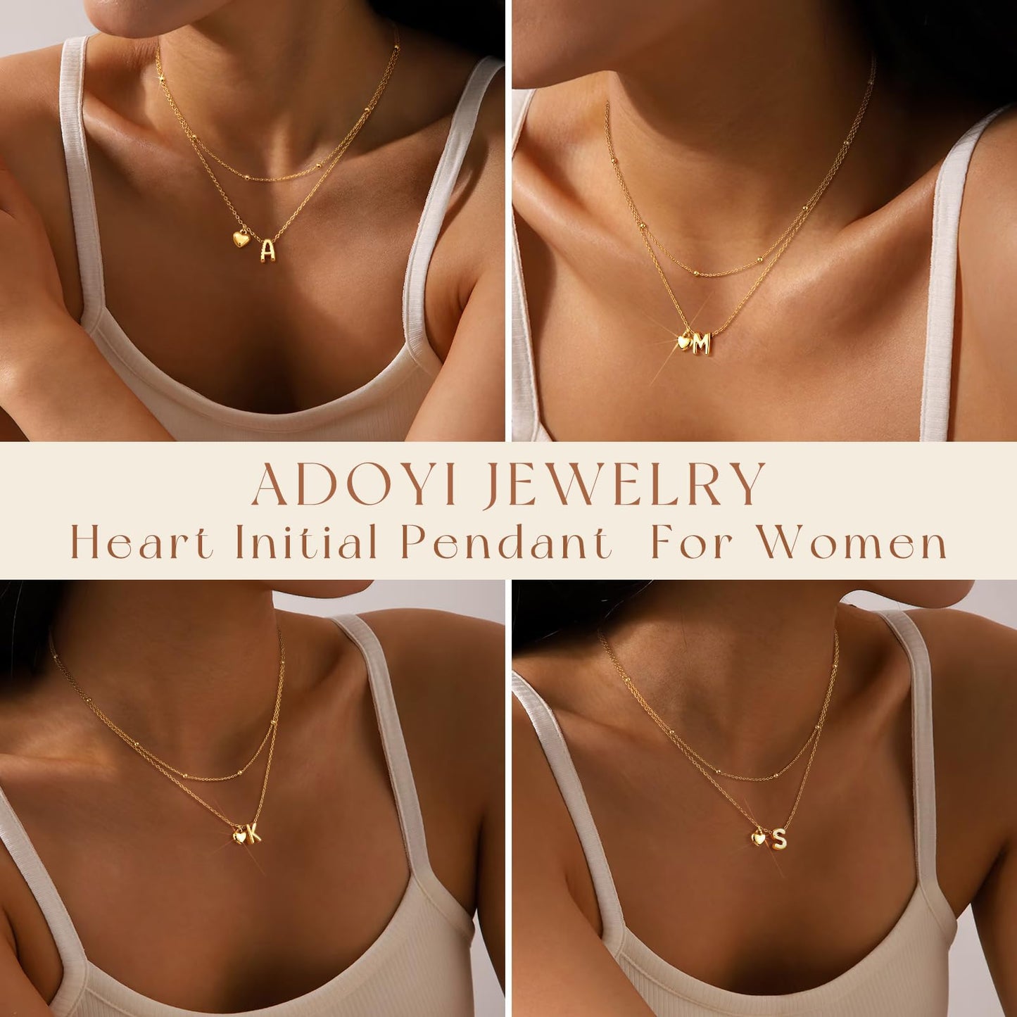 adoyi Gold Heart Initial Necklaces for Women Hers Dainty 14K Gold Plated Heart Layered Letter L Pendant Necklace Stack Trendy Jewelry Birthday Valentines Gifts for Women Jewelry