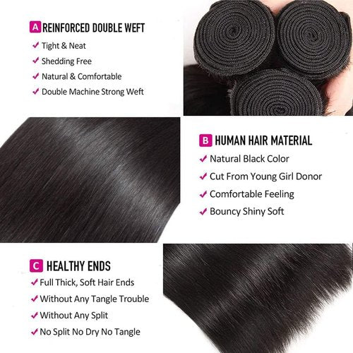 Giginger Bundles Human Hair 22 24 26 Inch Human Hair Bundles Natural Black Unprocessed Quick Weave Soft Sewn In Hair Extensions for Black Women