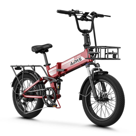 Aipas F3 Electric Bike for Adults with 1500W Motor Peak,48V 12.8Wh Removable Battery Max 62 Miles 28MPH,20" x 3.0 Fat Tire Folding Electric Bike with 7-Speed and Full Suspension with Front Basket
