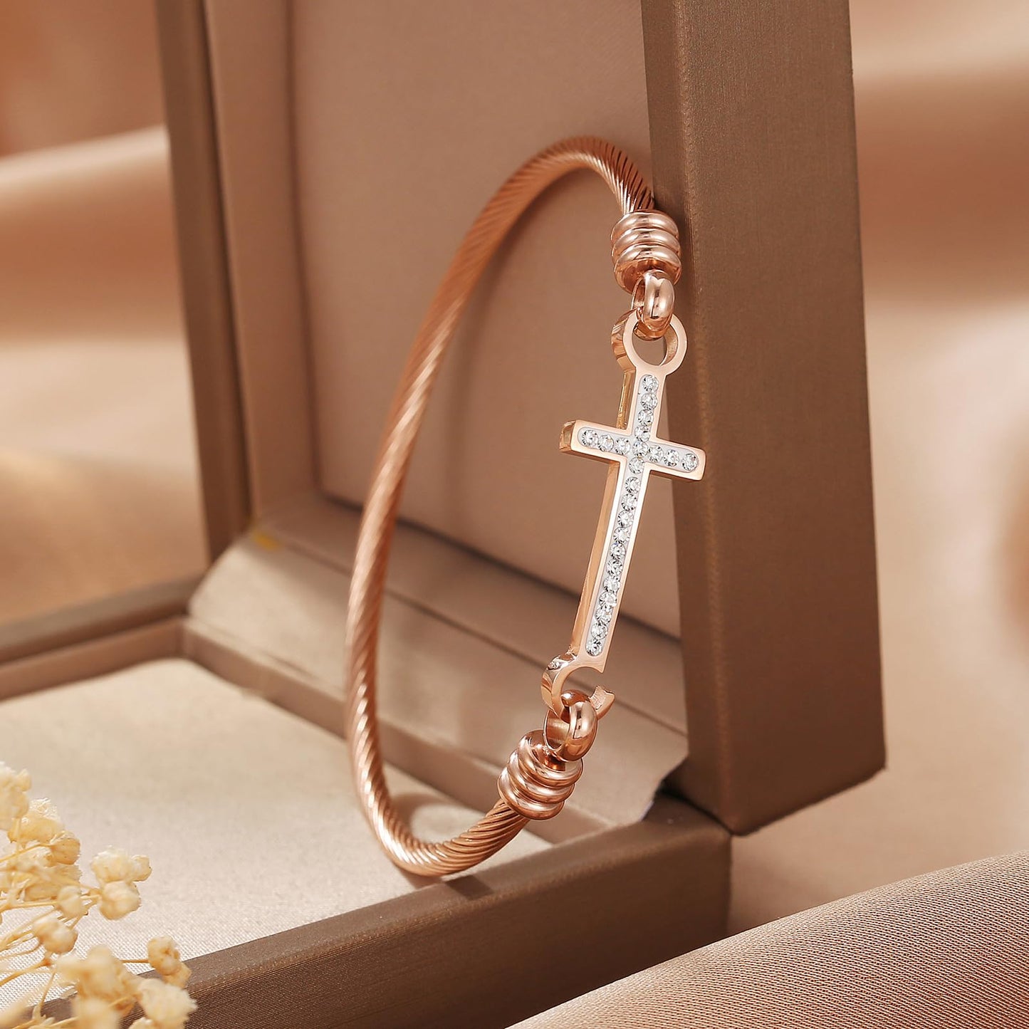DS Religious Gift for Her Christian Cross Bracelet Bible Verse God is Within Her She Will Not Fall Inspirational Bracelets For Women Stainless Steel Jewelry Gift To Daughter Best Friend (Cross bracelet-Rose Gold 1)