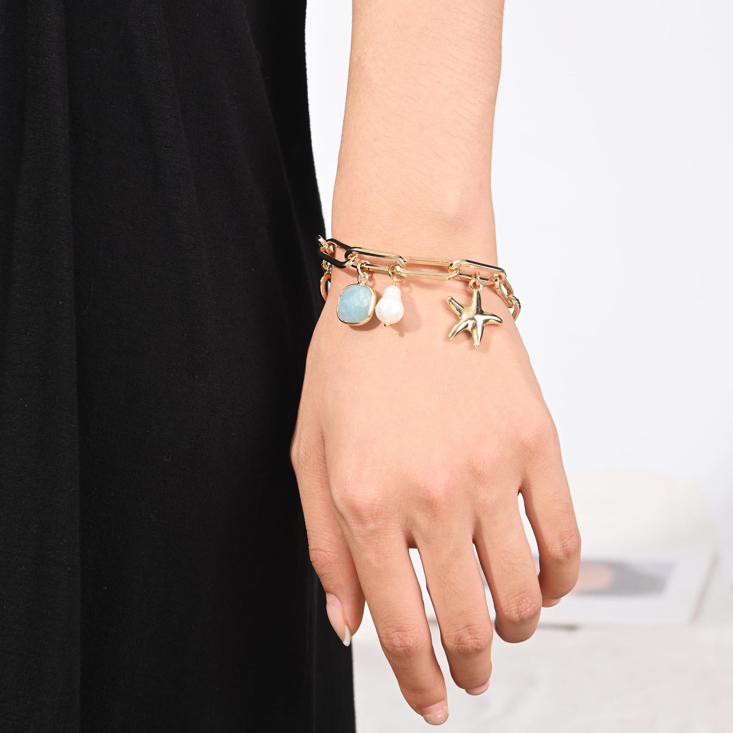 Ginyejly 14K Gold and Silver Plated Special Cain Link with Toggle Clasp Closure in Daily or Party for Women Fashion Jewelry Gifts (amazonite)