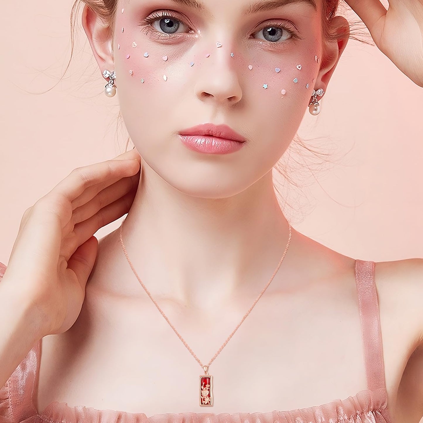 AENEAS Rose Flower Necklace 925 Sterling Silver Crystal Rose Pendant Necklace Rose Jewelry Gifts for Women Prime