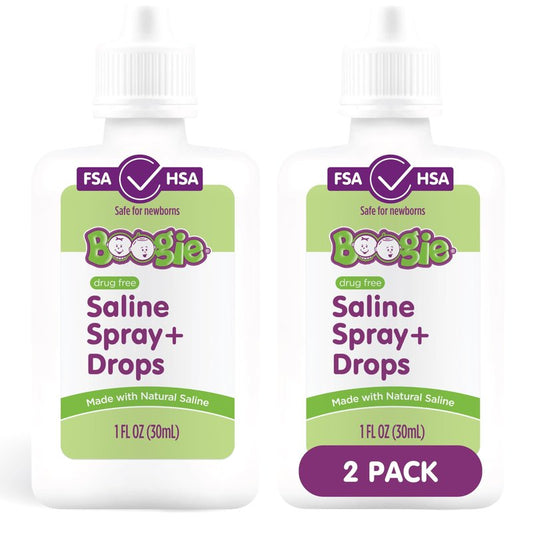 Boogie Baby Saline Nasal Spray and Drops, Allergy Relief, Nasal Spray Decongestant, FSA/HSA Eligible, Made with Natural Saline, 1 Ounce (Pack of 2)