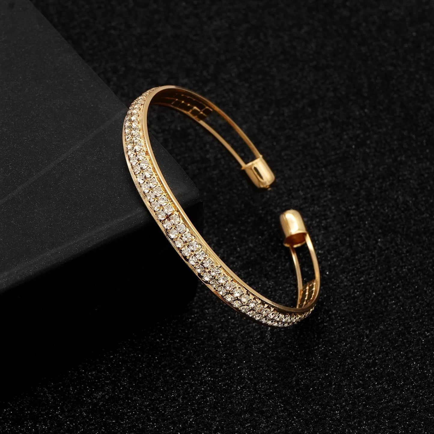 Tidefire Rhinestone Tennis Cuff Bracelet for Women Crystal Bridal Bangle for Prom Wedding Party Dating (1151 Gold)