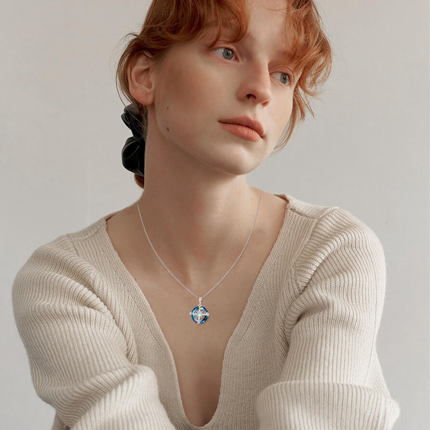 Silikepa Compass Necklace for Women 925 Sterling Silver Compass North Star Pendant Necklace with Zircon Graduation Season Jewelry Gift for Women