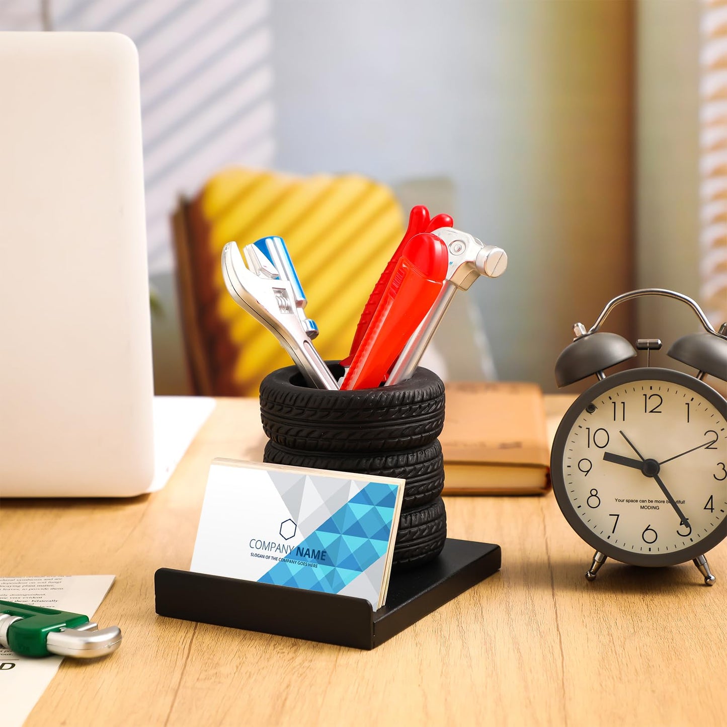 Fuyoooo 7 Pcs Tire Shape Stationery Set Tire Pen Holder Gift Business Card Holder Automotive Desk Organizer for Man Tool Wrench Pens Fun Office School Cool Mechanic Gifts Car Lover Sales Accessories
