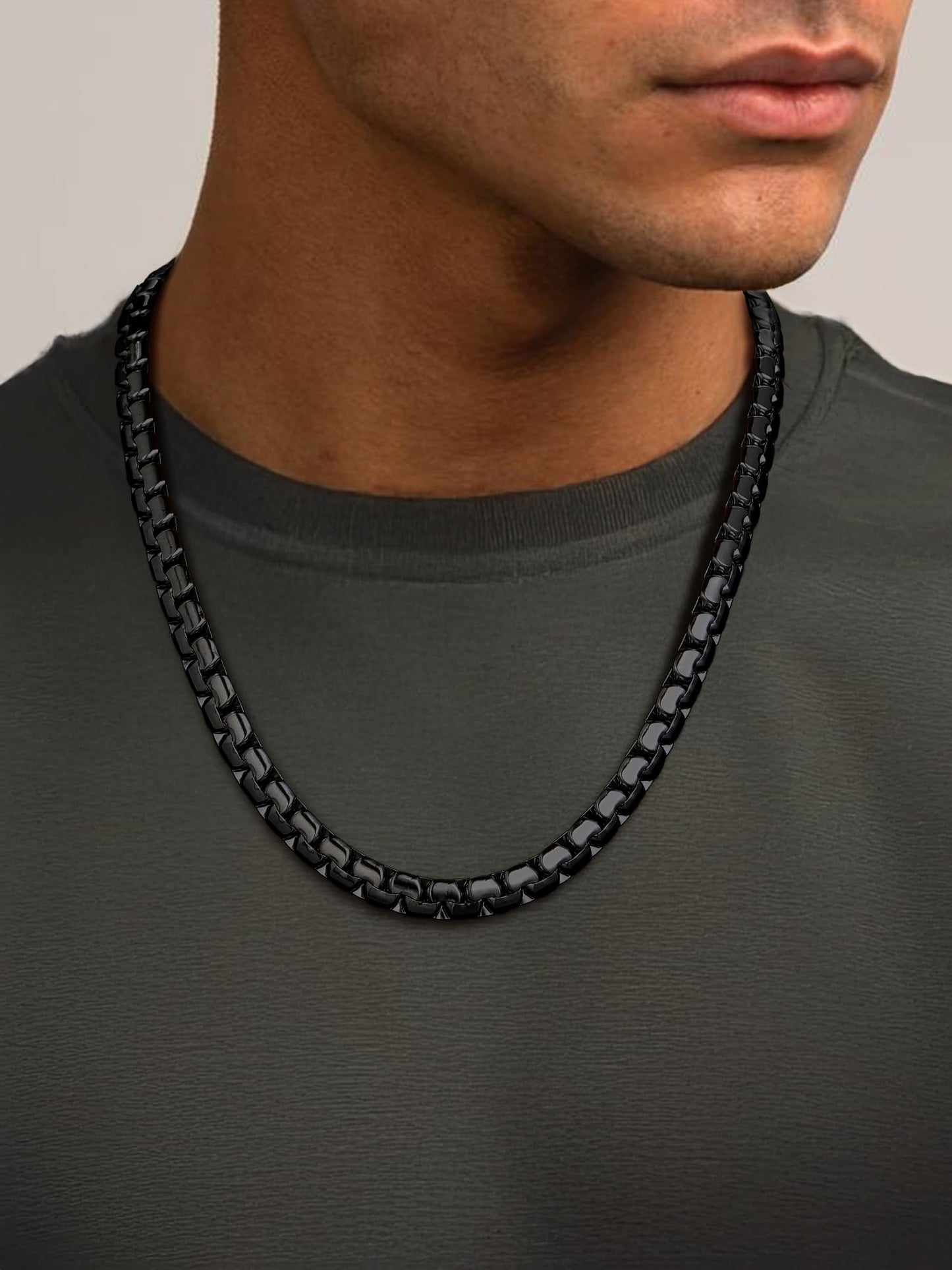 PROSTEEL Stylish Stainless Steel Flat Link Chain Necklace for Men, 2mm/4mm/6mm/8mm. Silver/18K Gold/Black, Hypoallergenic Jewelry, 14"-30", Come with Box, Black8mm-30in