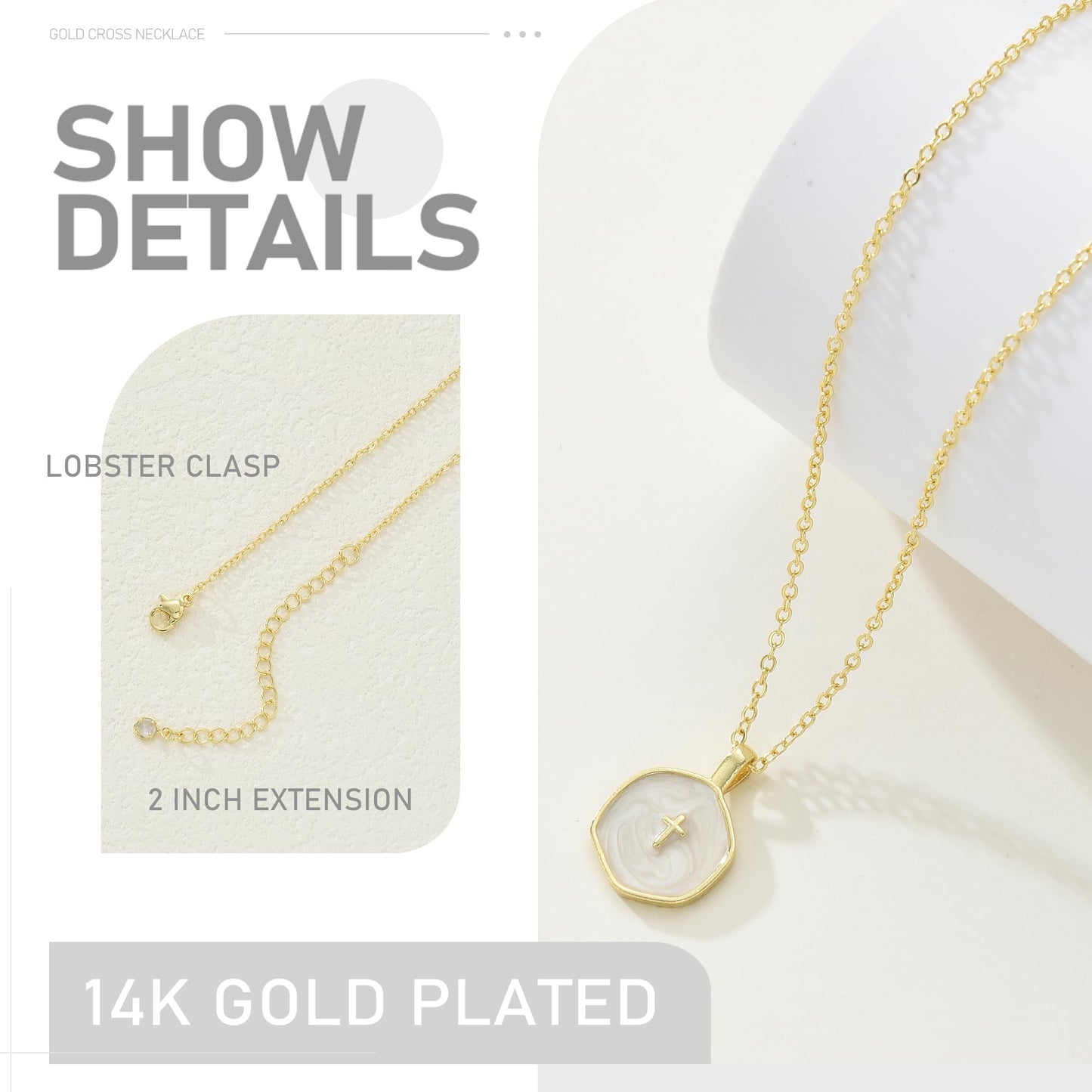 YEEZII Layered Gold Necklaces for Women Trendy, 3 Pcs 14K Gold Plated Choker Paperclip Box Chain Necklace, Stackable Women's Gold Pendant Necklaces Jewelry Set (Gold-Cross)