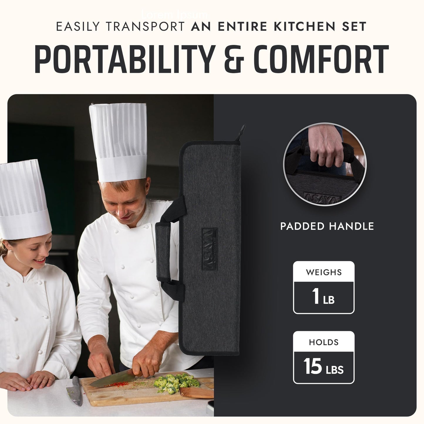 Asaya Chef Knife Roll Bag - 12-Pocket Chefs Case for Kitchen Knives and Utensils, Lightweight Stain-Resistant Waxed Nylon Chef Knife Bag - Knives Not Included (Black)