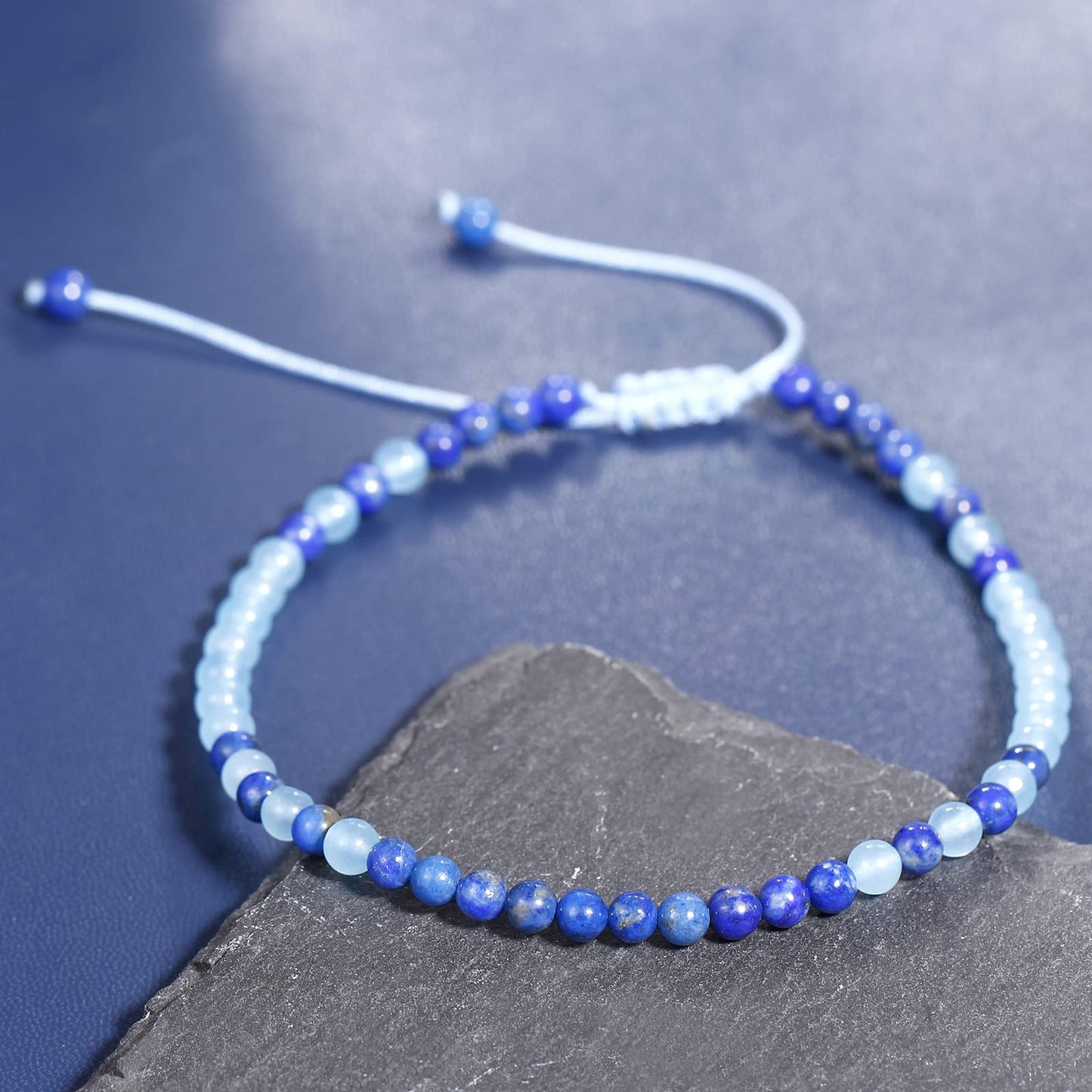 Jewever Agate Beads Anklet Bracelet for Women Healing Energy Crystals and Gemstones Beach Foot Beaded Jewelry Gifts (Blue Agate/Lapis lazuli)