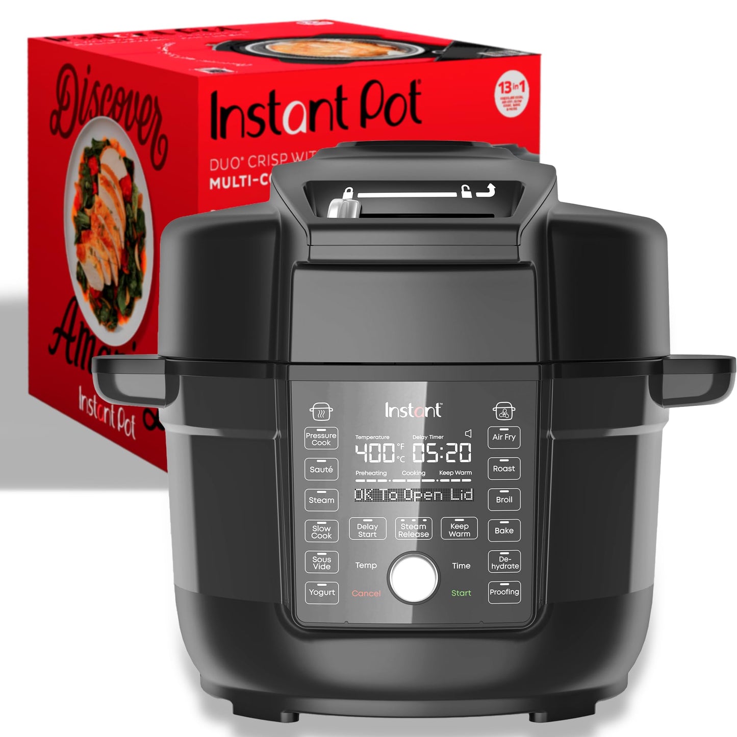 Instant Pot Duo Crisp Ultimate Lid,13-in-1 Air Fryer&Pressure Cooker Combo, Sauté, Slow Cook, Bake, Steam, Warm, Roast, Dehydrate, Sous Vide&Proof, App With Over 800 Recipes,1500 watts,6.5 Quart,Black