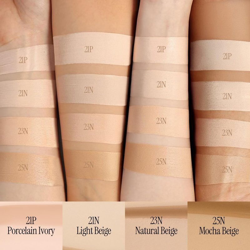 LOVB LOVB Cushion Foundation 0.42 Oz (23N Natural Beige) + System Fitting Puff 5EA | Long-Lasting Buildable Coverage | Korean Cushion Makeup | Face Makeup Tool for Liquid Foundation