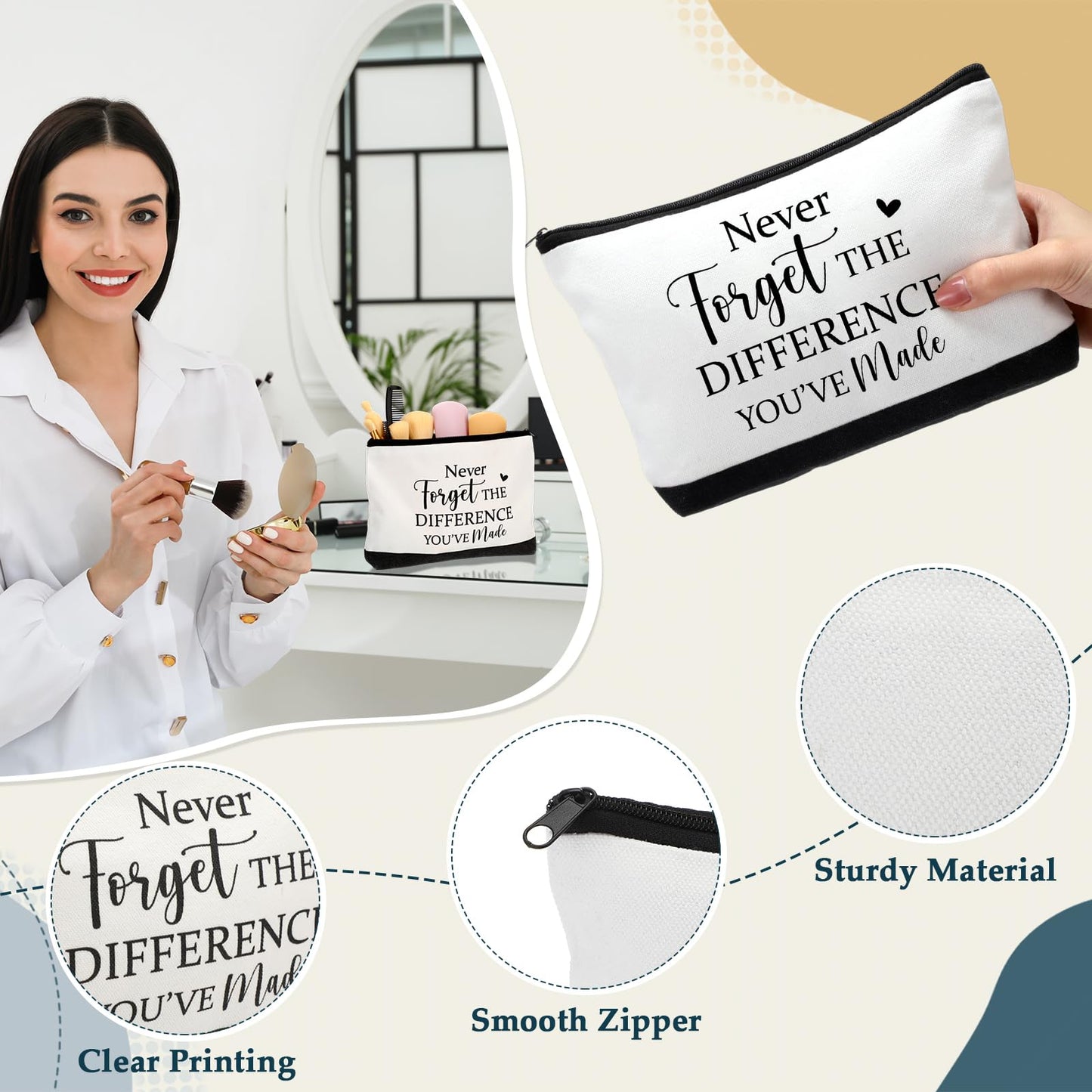 Yeyeplum 60 Pcs Employee Appreciation Gifts Bulk Inspirational Glass Cup Makeup Bag Bamboo Pen Motivational Notebook and Bag for Volunteer Lab Week Teachers Nurses Office Staff (Never Forget)