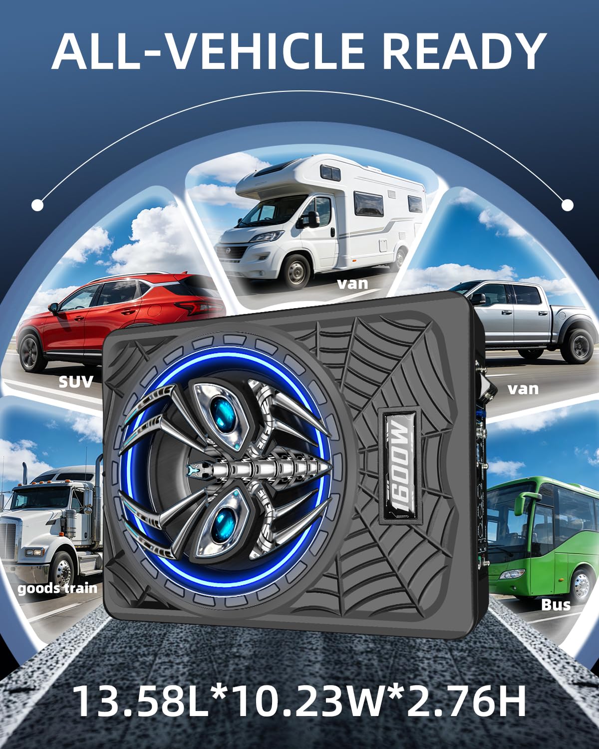 TZGBASS 2026 Upgraded 1600W Slim Underseat Car Subwoofer and Amp Package, Powered Subwoofer with Built-in Amp, Subsonic Deep Bass, LED Ambient Light Switch, Class D Car Subwoofer for Truck/SUV/Sedan