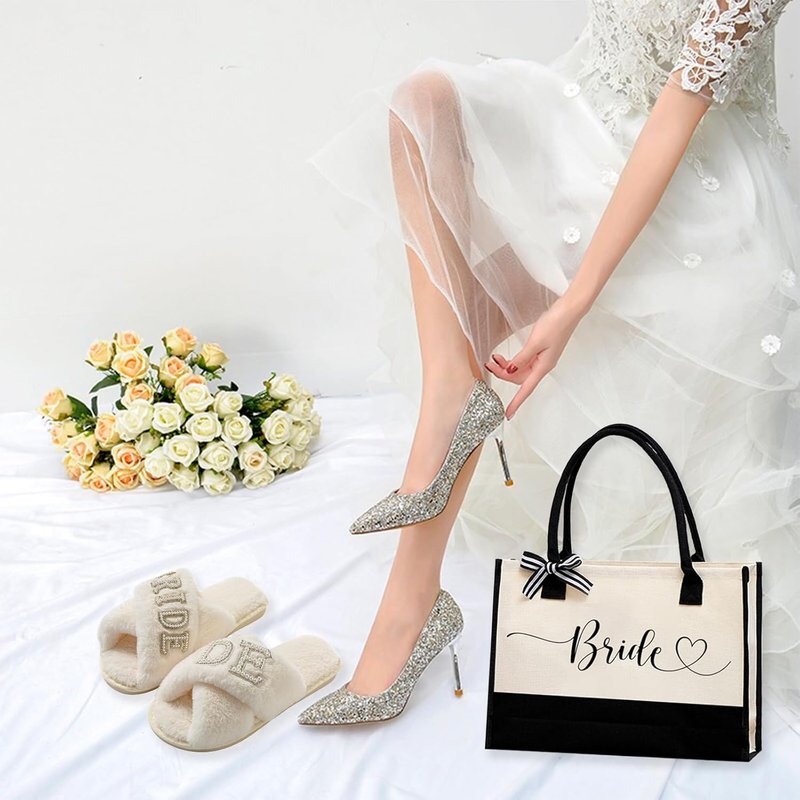 Bridal Shower Gifts Set - 5-Piece Bride Bag, Cosmetic Bag, Sunglasses & Slippers | Perfect for Weddings & Bachelorette Parties