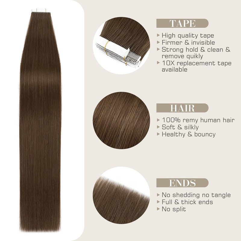 Tape In Hair Extensions - 18 Inch Human Hair, Seamless & Invisible | 50g, 20pcs (#2 Dark Brown)