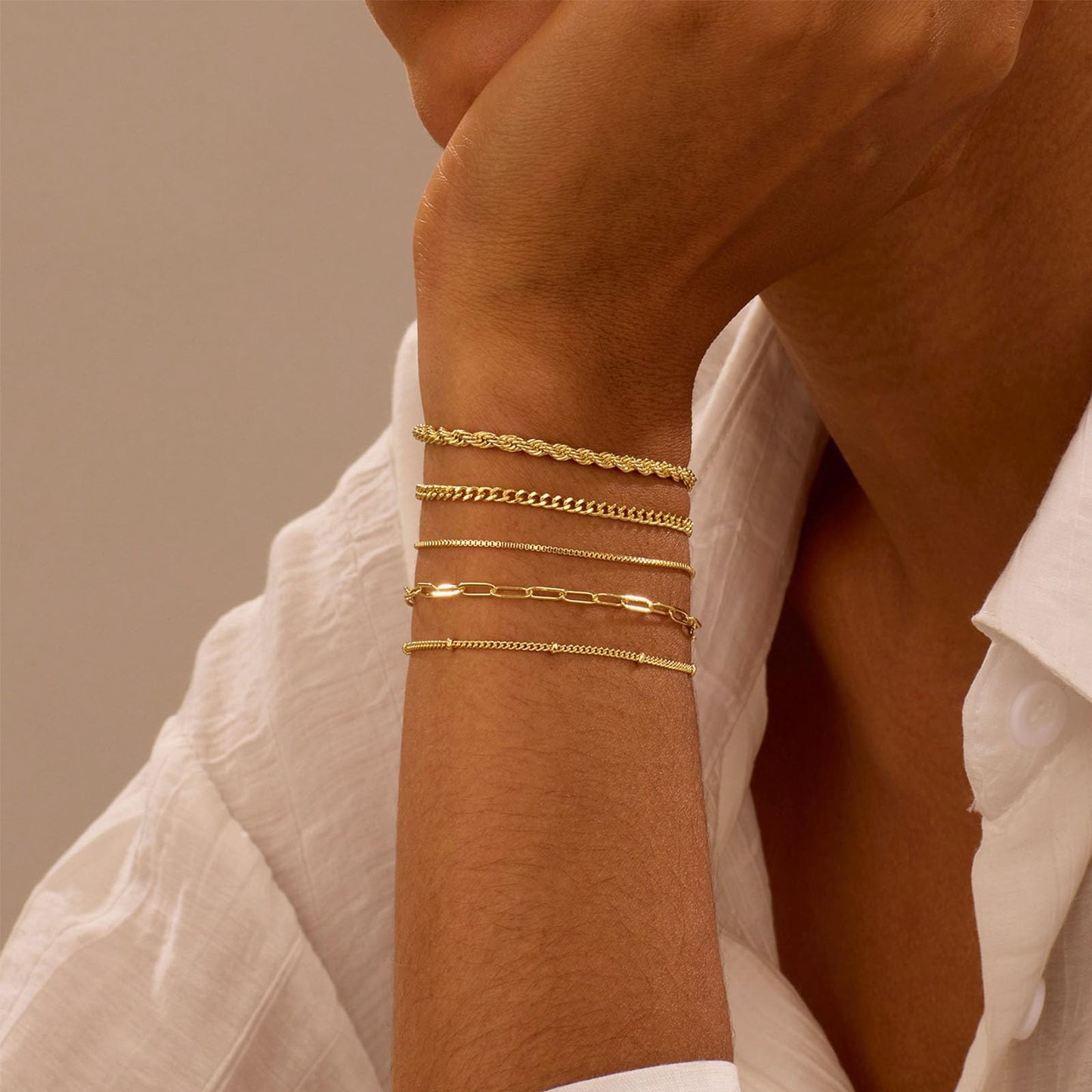 Gold Bracelets for Women, Dainty 14K Gold Plated Bracelet Stack for Women Trendy CZ Tennis Paperclip Cuban Chain Stackable Adjustable Waterproof Link Bracelet Jewelry Set Fashion Accessories Gifts