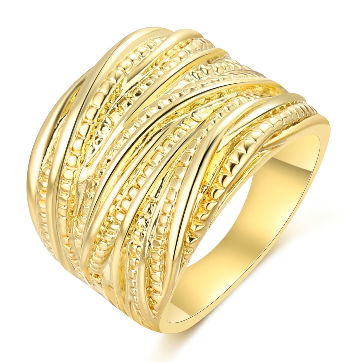 Mytys 2 Tone Intertwined Crossover Statement Ring Fashion Chunky Band Rings for Women Black Gold Silver Rose Gold Plated Wide Index Finger Rings Costume Jewelry (Gold, 9)