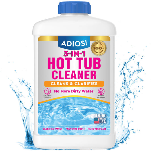 ADIOS! 3-in-1 Spa Cleaner - Clarifies Water, Stops Scum and Removes Foam, Works with Chlorine and Bromine 16oz