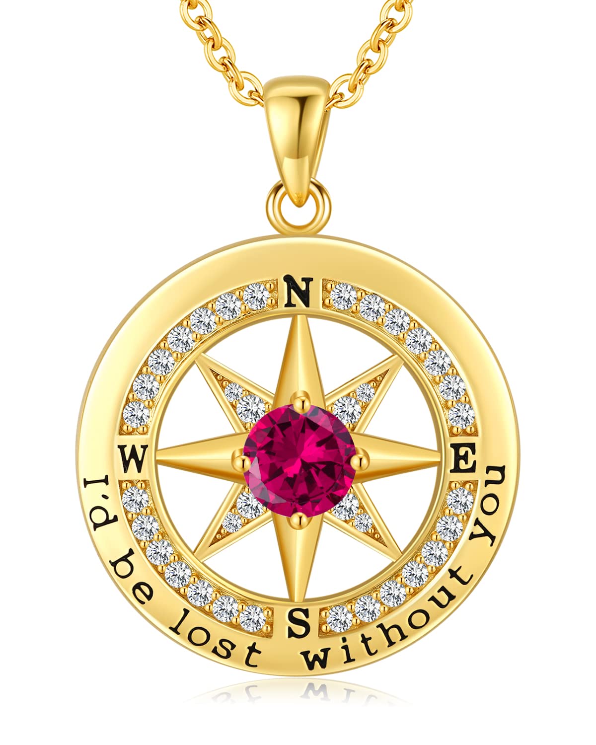 S925 Necklace Gift for Wife |Compass Jewelry |Women Anniversary |Sterling Silver |Girlfriend Birthday Necklaces for Her Valentines |I'd be Lost without You |Jewel 18K Gold July 07
