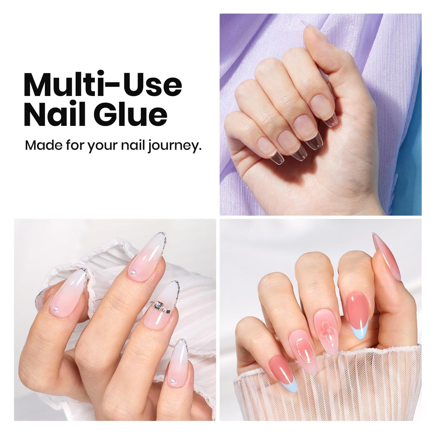 Beetles 3Pcs 15ml HEMA-Free Nail Prep & Glue Set, Professional Protein Nail Prep Acid-Free Dehydrate Bond Primer, TPO Free 9 in 1 Nail Glue Gel for Nail Tips Clear Press On Nails Nail Extension