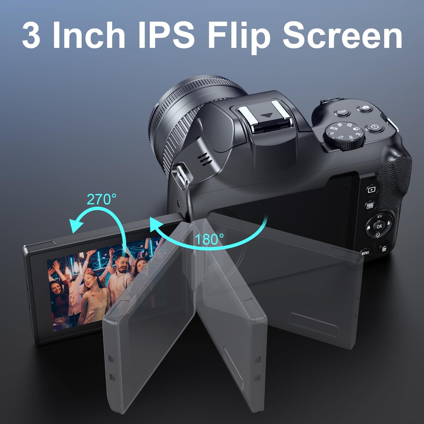 Cameras for Photography, 12X Optical Zoom 4K Digital Camera with WiFi & App Control, 72MP Vlogging Camera with 180° Flip Screen, Auto Focus, Dual Batteries, 59mm Wide Angle & Macro Lens, 32GB SD Card