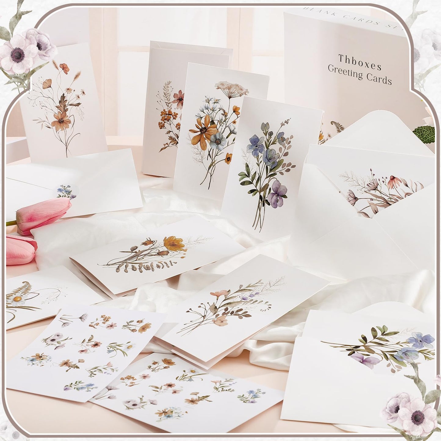 Thboxes Blank Cards and Envelopes, 40 Pack Blank Note Cards 4x6 in Thank You Card with Stickers, Teacher Appreciation Card Stationary Set for Graduation, Weddings, Birthdays, Baby Showers