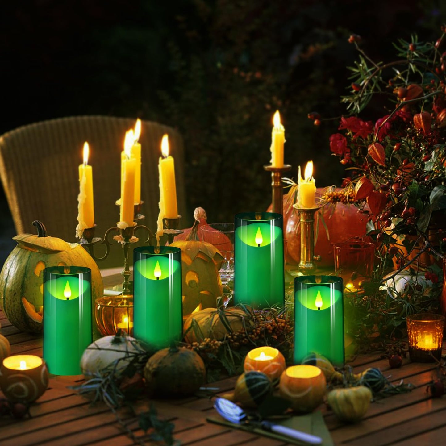 NURADA 3"x6""Flickering Flameless Candles: 3D Wick Acrylic Battery Operated LED Pillar Candles with Remote and Timer for St. Patrick's Day Home Holiday Forest Christmas Party Table Decor - Green"