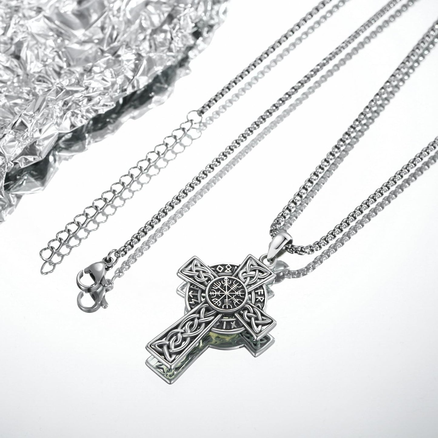 YEESIA Cross Necklace for Men Women 925 Sterling Silver Viking Cross Pendant Necklace Celtic Pendant Nordic Paganism Jewelry for Men Women