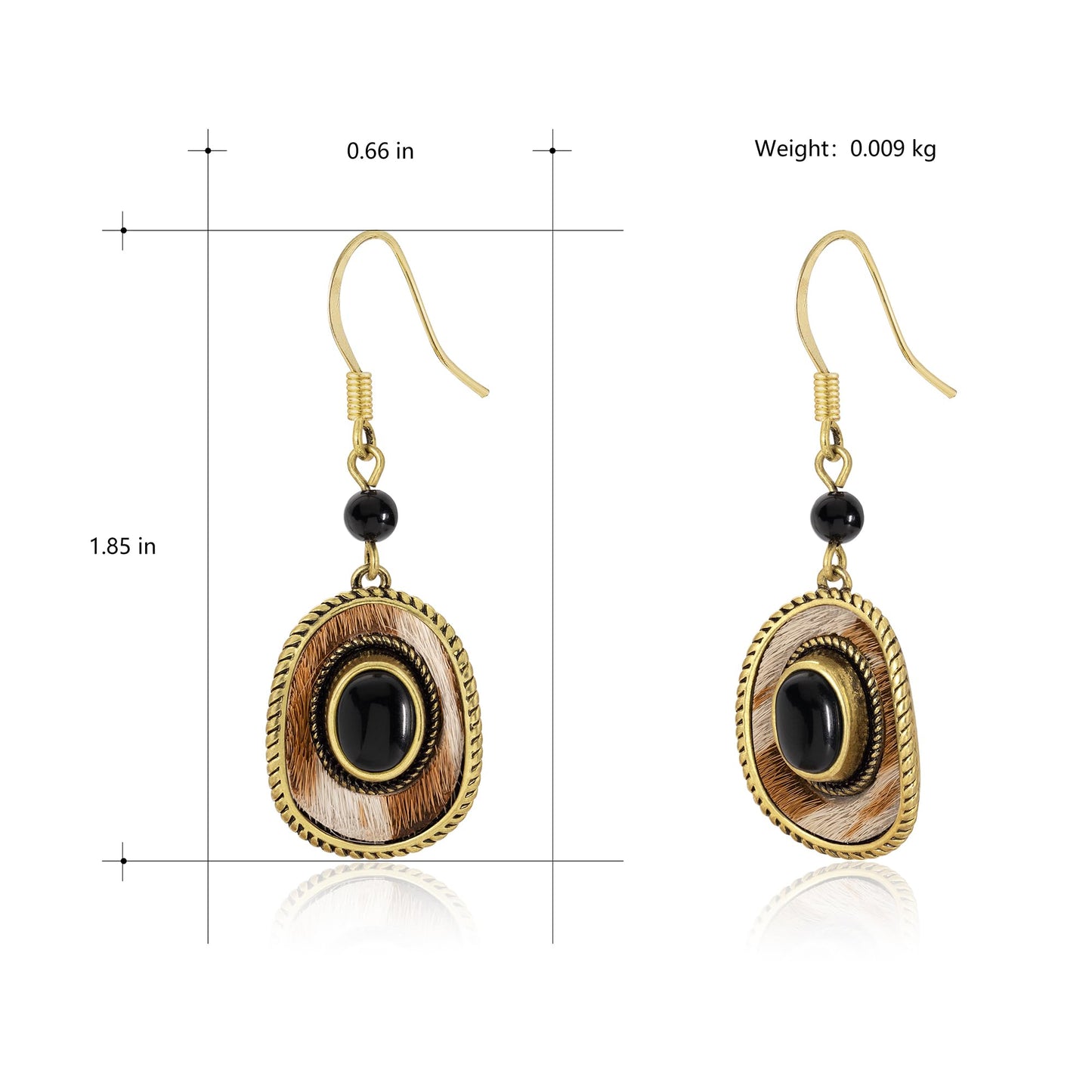 Wrangler Western TearDrop Dangle Earrings for Women Country Statement Genuine Horsehair Turquoise Vintage Cowgirl Cowboy Jewelry (Gold-Black A)
