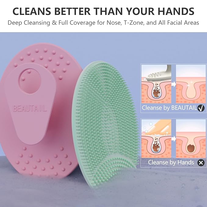Face Scrubber 4 Pack, BEAUTAIL Silicone Manual Facial Cleansing Brush for Men Women, Gentle Face Scrubber Exfoliator, Skin Care Exfoliating Face Brush, Black+Green+Pink+Darkblue