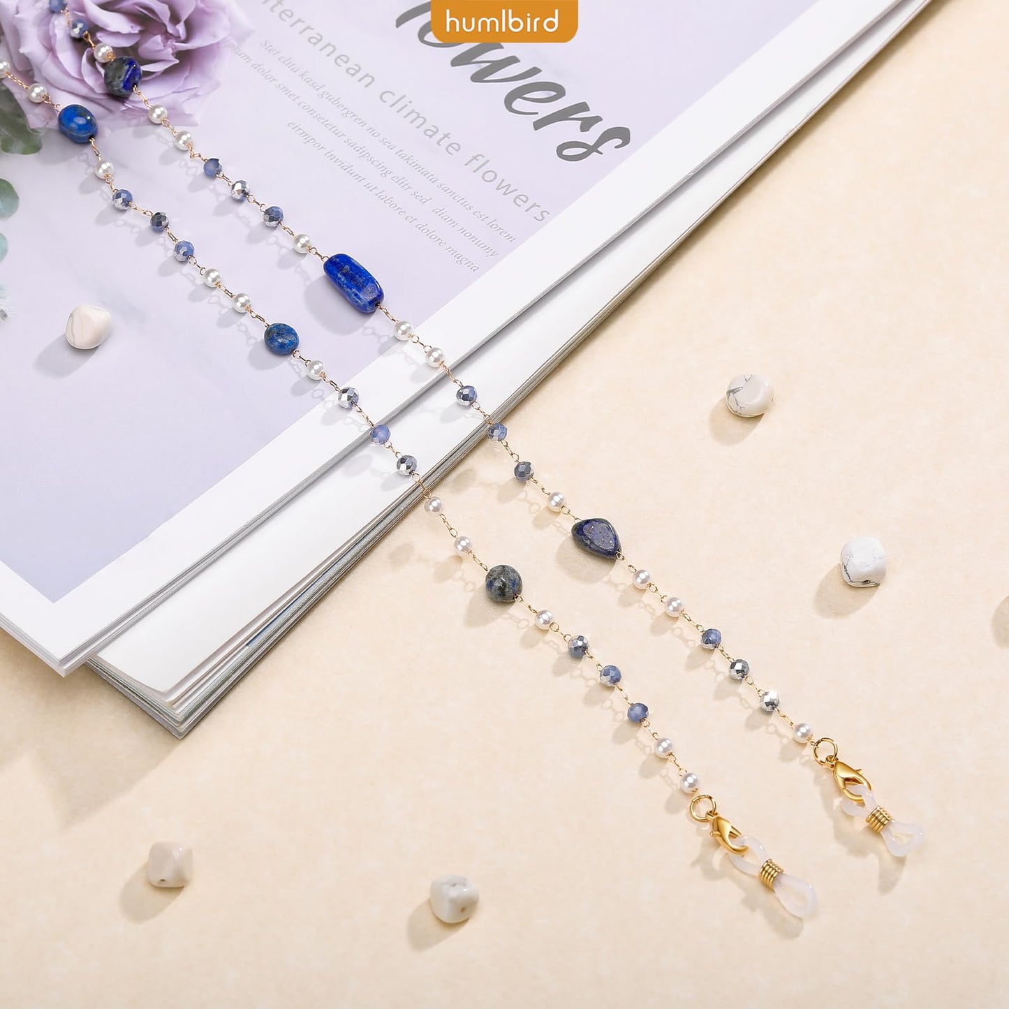 humlbird Glasses Chain for Women Stylish Glasses Necklace Sunglasses Chain Mask Lanyard Natural Crystal Mask Chain Eye Glasses Holder Strap Dark Blue