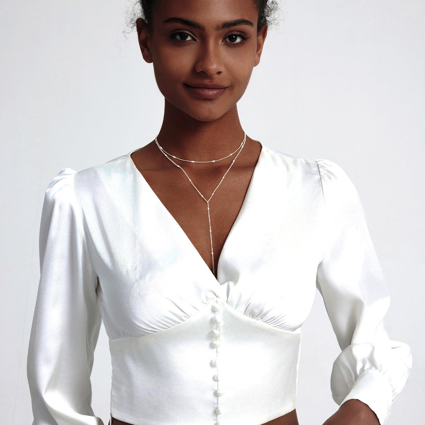 Zeffy Dainty Long Silver Necklaces for Women Trendy Lariat Y Necklace Layered Bar Drop Necklaces Simple Y-Shaped Chain Jewelry Gift