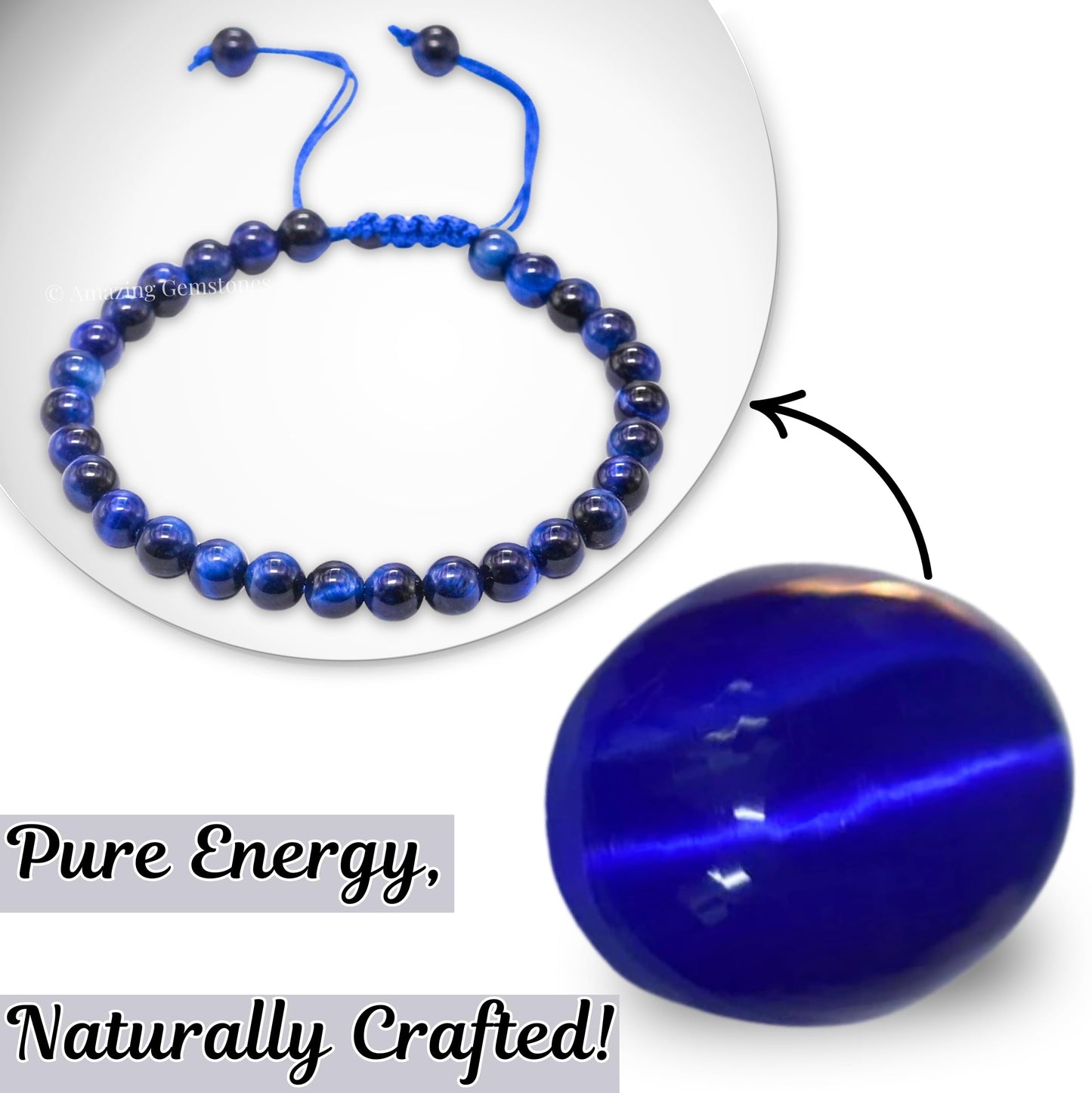 Amazing Gemstone Blue Cats Eye Bracelet for Women Men's Gifts - Protection Healing Crystal Bracelet - 6mm Gemstone Beaded Adjustable Bracelet Pulseras Para Hombres Mujer Stocking Stuffers